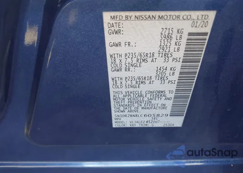 2020 Nissan Pathfinder Sv 2Wd from USA, damaged, VIN 5N1DR2BN8LC605829